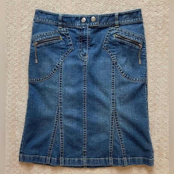 Y2K Trumpet Low Rise  Ann Taylor Loft Denim Skirt Zipper Details  Sz 6 - Picture 14 of 14